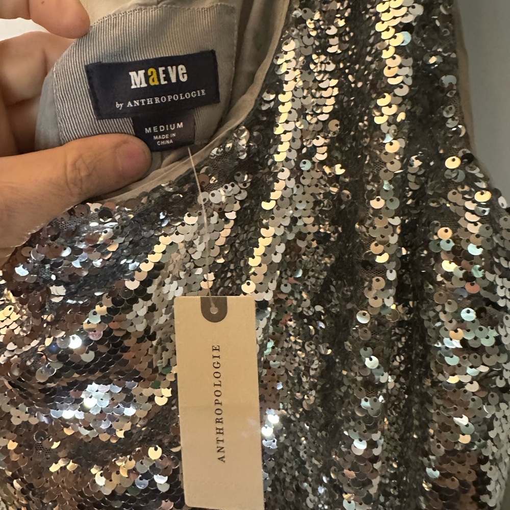 Maeve Silver Sequin One-Shoulder Dress - Picture 3 of 4